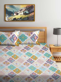 FABINALIV - Multicolor Geometric Cotton Blend King Double Bedsheet & 2 Pillow Covers