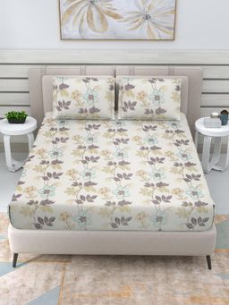 FABINALIV - Multicolor Floral Cotton Blend King Double Bedsheet & 2 Pillow Covers