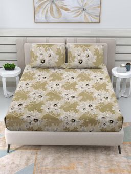 FABINALIV - Multicolor Floral Cotton Blend King Double Bedsheet & 2 Pillow Covers