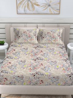 FABINALIV - Multicolor Floral Cotton Blend King Double Bedsheet with 2 Pillow Covers
