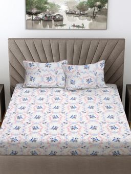 FABINALIV - Multicolor Floral Cotton Blend King Bedsheet with 2 Pillow Covers