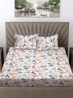 FABINALIV - Multicolor Floral Cotton Blend King Bedsheet with 2 Pillow Covers