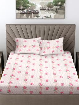 FABINALIV - Multicolor Floral Cotton Blend King Bedsheet with 2 Pillow Covers
