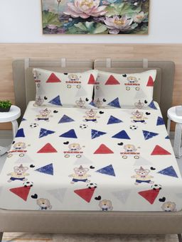 FABINALIV - Multicolor Cartoon Print Cotton Blend King Bedsheet with 2 Pillow Covers