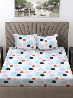 FABINALIV - Multicolor Geometric Cotton Blend King Bedsheet with 2 Pillow Covers