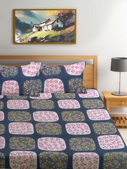 FABINALIV - Multicolor Geometric Cotton Blend King Bedsheet with 2 Pillow Covers