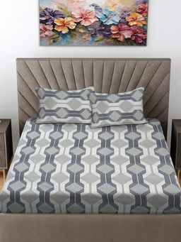 FABINALIV - Multicolor Geometric Cotton Blend King Bedsheet with 2 Pillow Covers