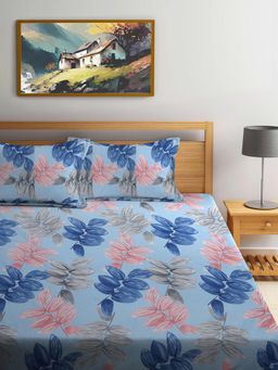 FABINALIV - Multicolor Floral Cotton Blend King Bedsheet with 2 Pillow Covers