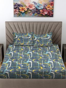 FABINALIV - Multicolor Abstract Cotton Blend King Bedsheet with 2 Pillow Covers
