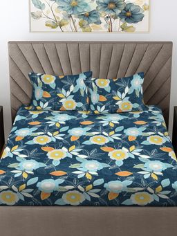 FABINALIV - Multicolor Floral Cotton Blend King Bedsheet with 2 Pillow Covers