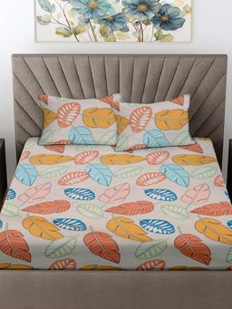 FABINALIV - Multicolor Floral Cotton Blend King Bedsheet with 2 Pillow Covers