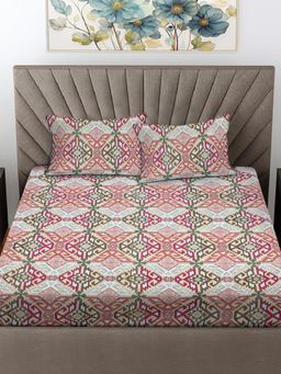 FABINALIV - Multicolor Abstract Cotton Blend King Bedsheet with 2 Pillow Covers