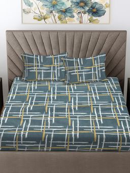 FABINALIV - Multicolor Abstract Cotton Blend King Bedsheet with 2 Pillow Covers