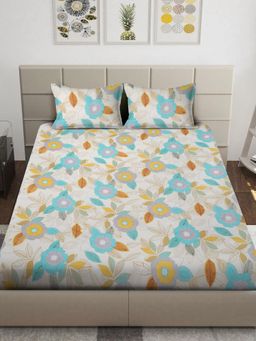 FABINALIV - Multicolor Floral Cotton Blend King Bedsheet with 2 Pillow Covers
