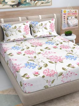FABINALIV - Multicolor Floral Cotton Blend King Bedsheet with 2 Pillow Covers
