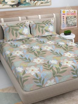 FABINALIV - Multicolor Floral Cotton Blend King Bedsheet with 2 Pillow Covers