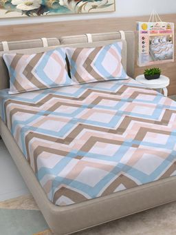 FABINALIV - Multicolor Geometric Cotton Blend King Bedsheet with 2 Pillow Covers