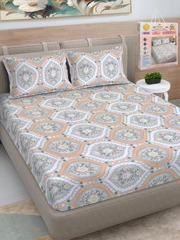 FABINALIV - Multicolor Floral Cotton Blend King Bedsheet with 2 Pillow Covers