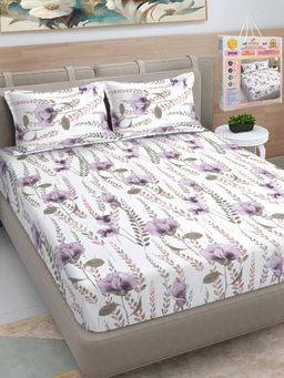 FABINALIV - Multicolor Floral Cotton Blend King Bedsheet with 2 Pillow Covers