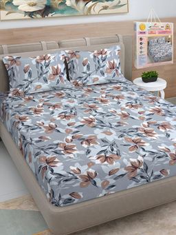 FABINALIV - Multicolor Floral Cotton Blend King Bedsheet with 2 Pillow Covers
