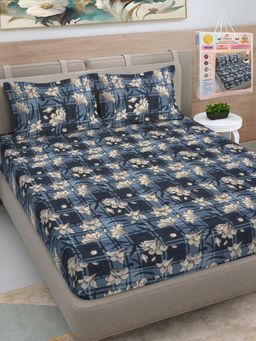 FABINALIV - Multicolor Floral Cotton Blend King Bedsheet with 2 Pillow Covers