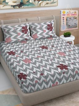 FABINALIV - Multicolor Geometric Cotton Blend King Bedsheet with 2 Pillow Covers