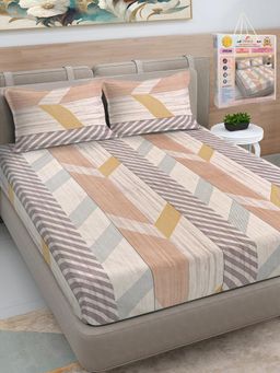 FABINALIV - Multicolor Abstract Cotton Blend King Bedsheet with 2 Pillow Covers