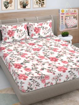 FABINALIV - Multicolor Floral Cotton Blend 7D King Bedsheet with 2 Pillow Covers