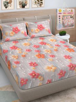 FABINALIV - Multicolor Floral Cotton Blend 7D King Bedsheet with 2 Pillow Covers