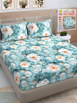 FABINALIV - Multicolor Floral Cotton Blend 7D King Bedsheet with 2 Pillow Covers