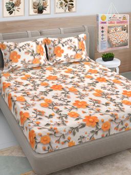 FABINALIV - Multicolor Floral Cotton Blend 7D King Bedsheet with 2 Pillow Covers