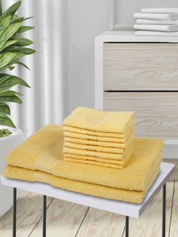 KOPA - 10Pc Quick Dry 100% Cotton Soft Terry Towel -2Pc Bath, 8Pc Face D'Ross Solid-Yellow