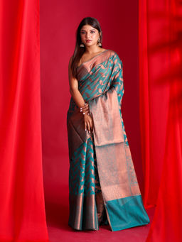 Beatitude - Teal Woven Banarasi Saree with Unstitched Blouse