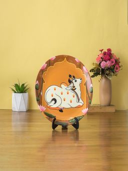 The Decor Mart - Orange Cow Wall Plate