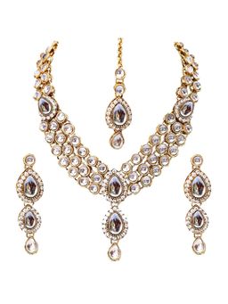 Peora - Gold Plated Traditional Kundan Long Necklace Jewellery Set Earring Maang Tikka (PF25N009W)