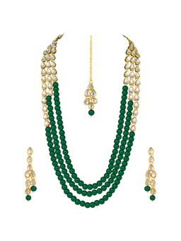 Peora - Gold Plated Traditional Jewellery Kundan Pearl Layered Necklace Earring Maang Tika (PF25N093G)