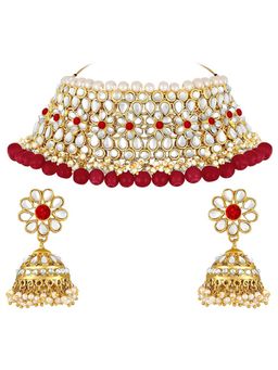 Peora - Gold Plated Traditional Wedding & Party Wear Kundan Choker Necklace Earring Set (PF25N1161M)
