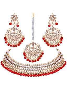 Peora - Gold Plated Kundan Pearl Choker Necklace Earring Mang Tikka Traditional Jewellery (PF25N1176M)
