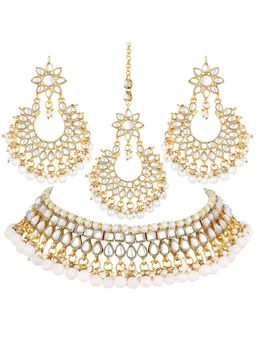 Peora - Gold Plated Kundan Pearl Choker Necklace Earring Mang Tikka Traditional Jewellery (PF25N1176W)