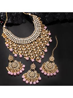 Peora - Traditional Kundan & Pearl Drop Bridal Dulhan Necklace Earring Set Maang Tikka (PF25N1177PK)