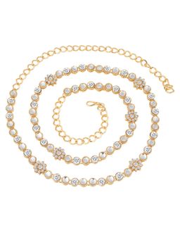 Peora - Traditional Jewellery 18K Gold Plated Kundan Waist Belt Kamarband Belly Chain (PF37BCHB003W)