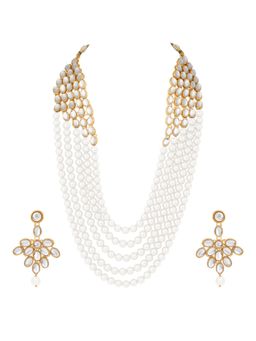 Peora - Wedding Party Wear Kundan Green Faux Pearl Long Jewellery Necklace Set (PF37NIJ350W)