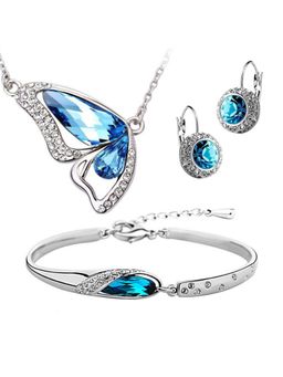 Peora - Butterfly Blue Crystal Combo Jewellery Of Pendant Set With Earrings For Women & Girls (PFCS14)