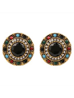 Peora - Oxidised Gold Multicolour Clutch Back Stud Earrings (PX8E44)