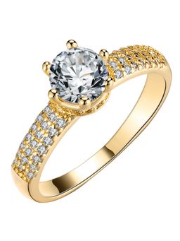 Peora - 18K Gold Plated Crystal Solitaire Ring For Women Girls Stylish Party Wear