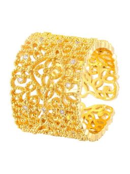Peora - 24K Gold Plated Diamond Cut Cz Elegant Adjustable Filigree Band Ring For Women Girls