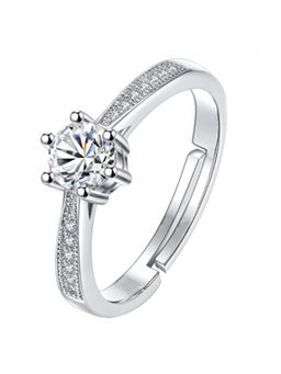 Peora - Sterling Silver Plated Crystal Solitaire Ring For Women Girls (PX8R60-F)