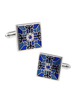 Peora - 316L Classic Blue Pattern Square Cufflinks For Business Corporate Wedding Gift (PX9CL76)