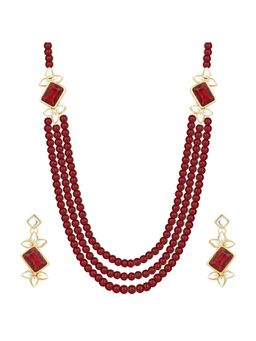 Peora - 18K Gold Plated Bridal Pearl Kundan Multi (Strand Necklace Indian Jewellery Set (PF25N014M)