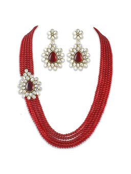 Peora - Indian Traditional Gold Plated Kundan Pearl Long Necklace Earring Jewellery Set (PF25N017M)